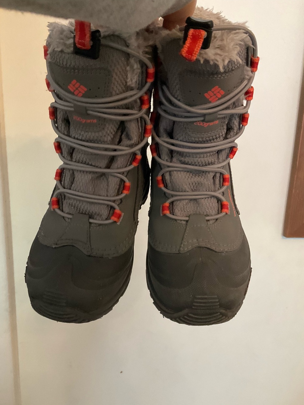 Columbia Kids Gray and Orange Insulated Winter Boots, size 2 and 3